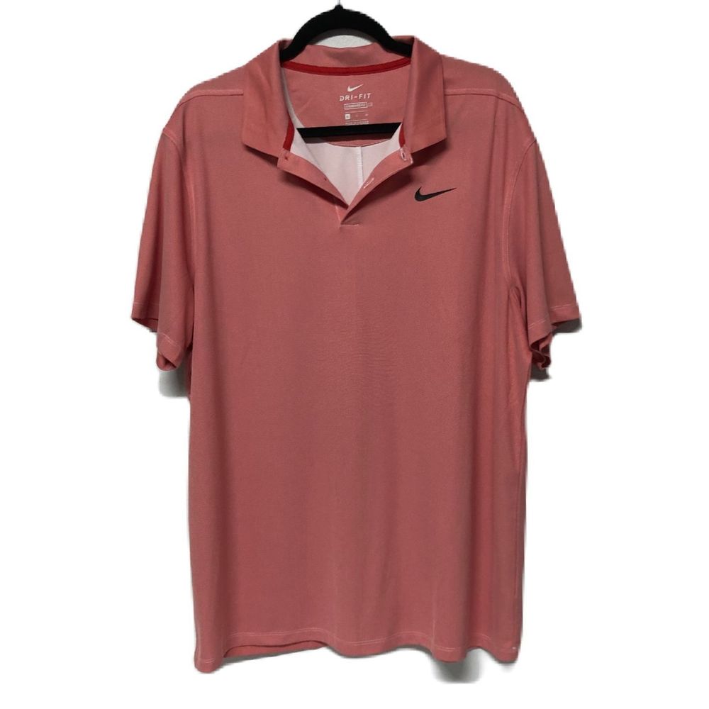Nike Mens Size XL Red Dri Fit Shirt Sleeve Golf Polo Shirt Nike Swoosh Emblem